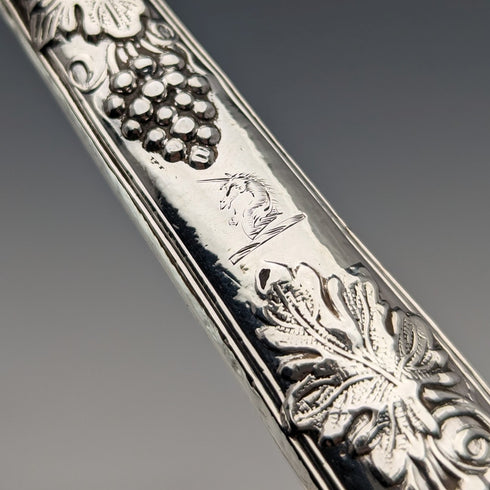 1842 British antique pure silver fruit cutlery set, 6 pairs, total weight 561g, William Sansom, wooden box